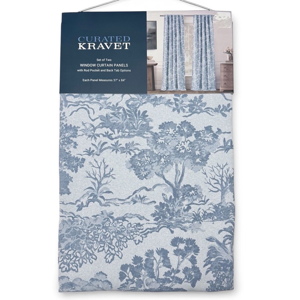 Curated Kravet Blue Toile Landscape Trees Set of 2 Curtain Panels 37x84 in. NEW